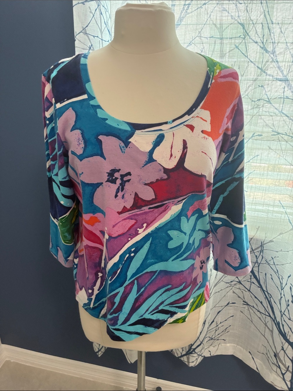 Chico’s Women's Multicolor Floral Scoop Neck Top